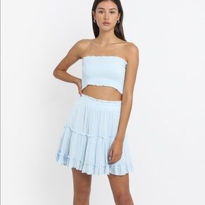 SHOWPO Strapless Two Piece Skirt Set in Baby Blue